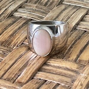 Vintage Mexico 925 Sterling Silver Peach Moonstone Ring Size 5.5